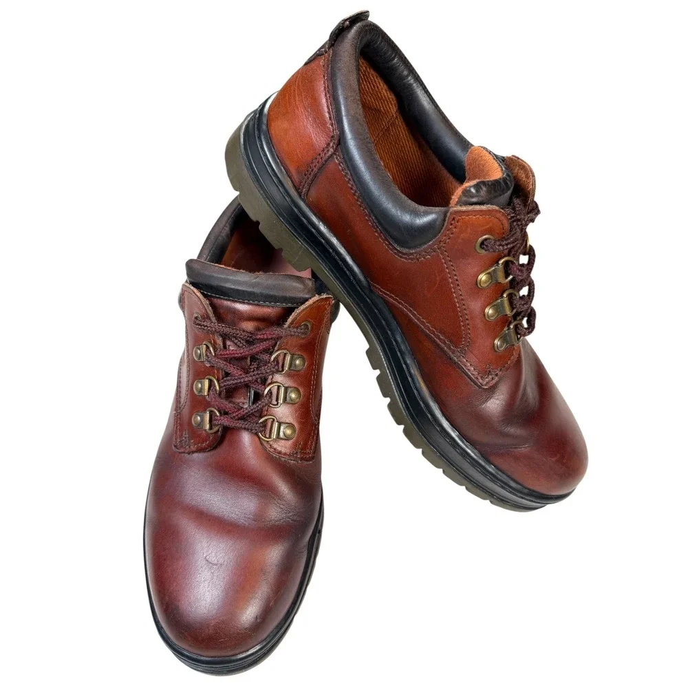 Vintage Timberland Low Oxford Boots Mens 11 Brown Leather Lug Sole Hiking Y2K